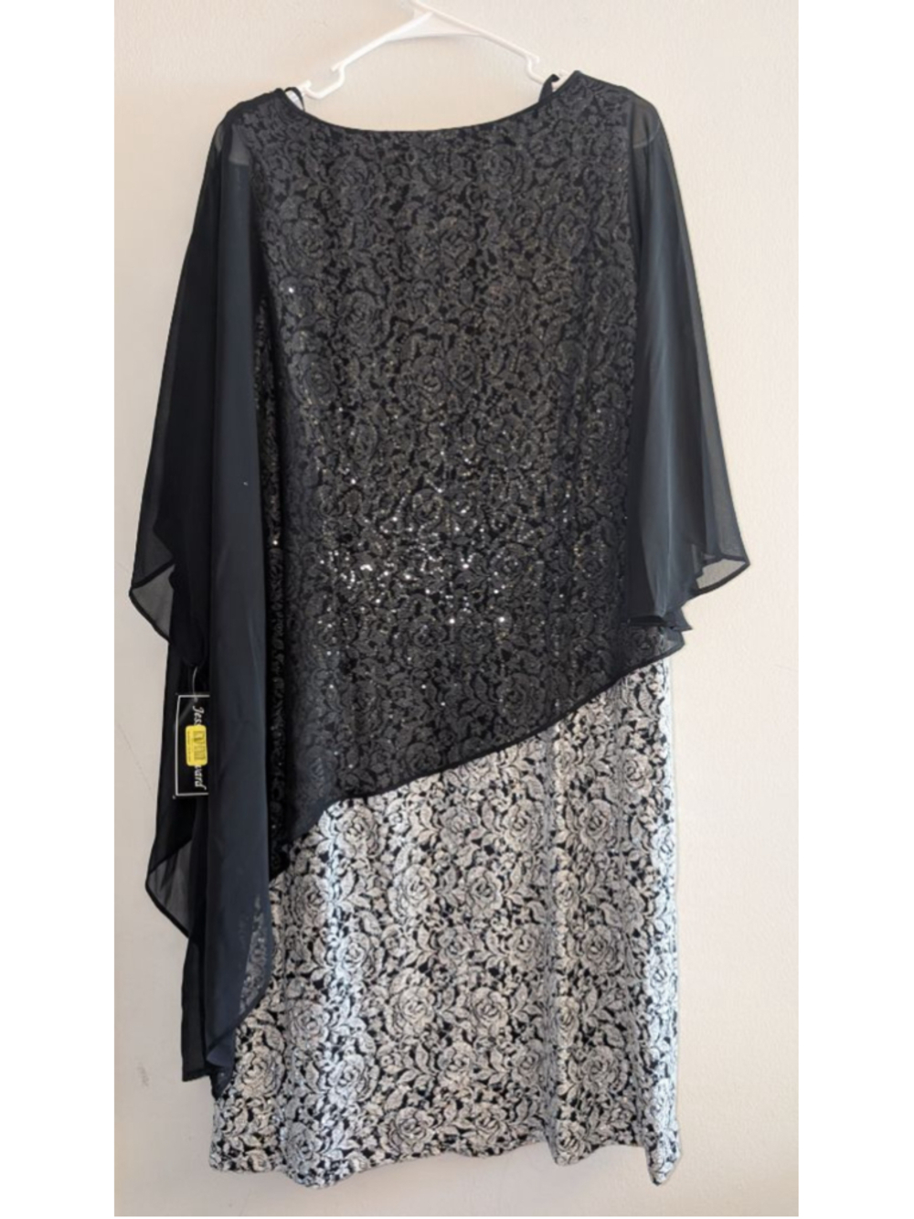 Jessica Howard Black Silver Sequin Lace Dress 16W - Picture 7 of 8